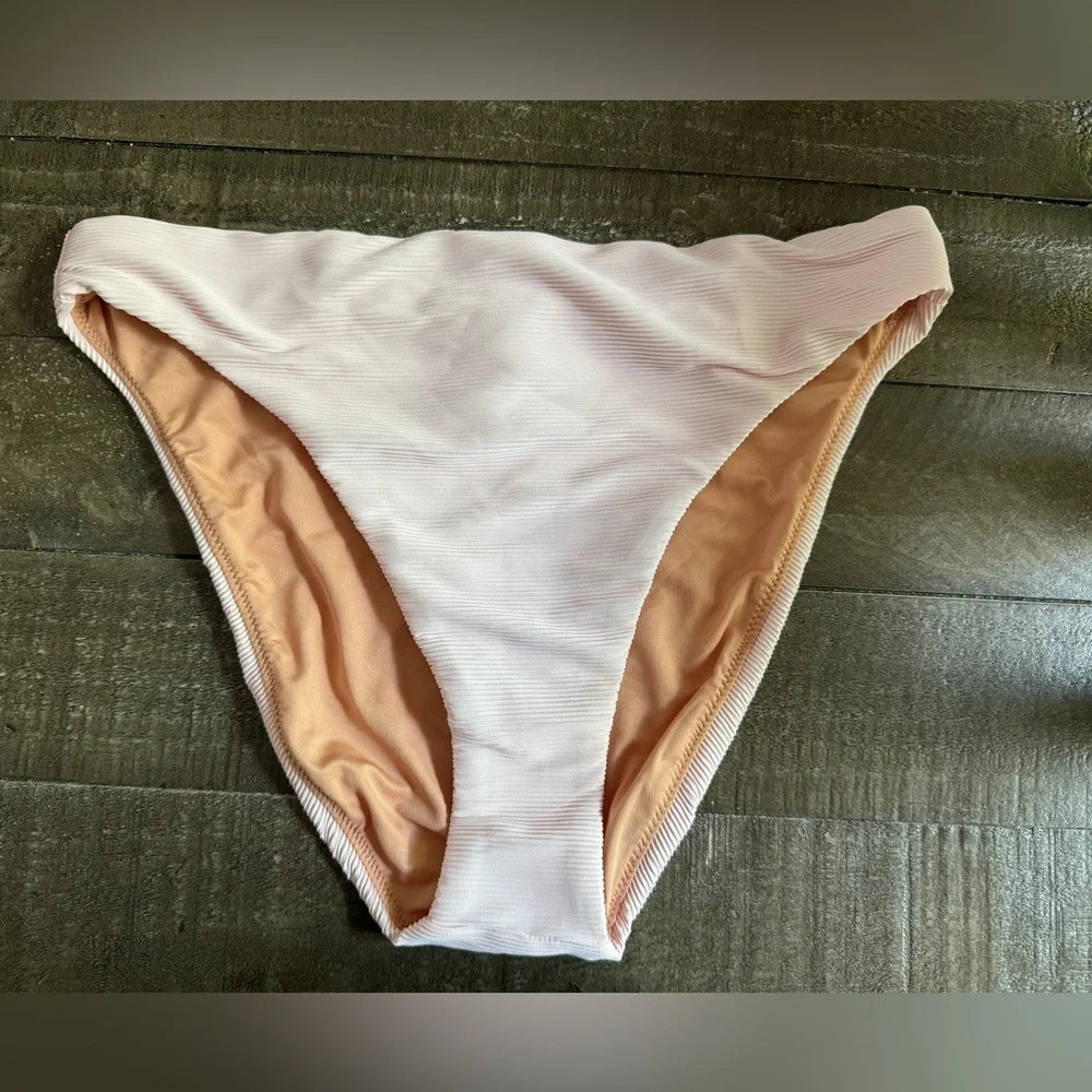 J.CREW NWT Ribbed high-rise cheeky bikini bottom‎ style BE808 Baby Pink Size M
